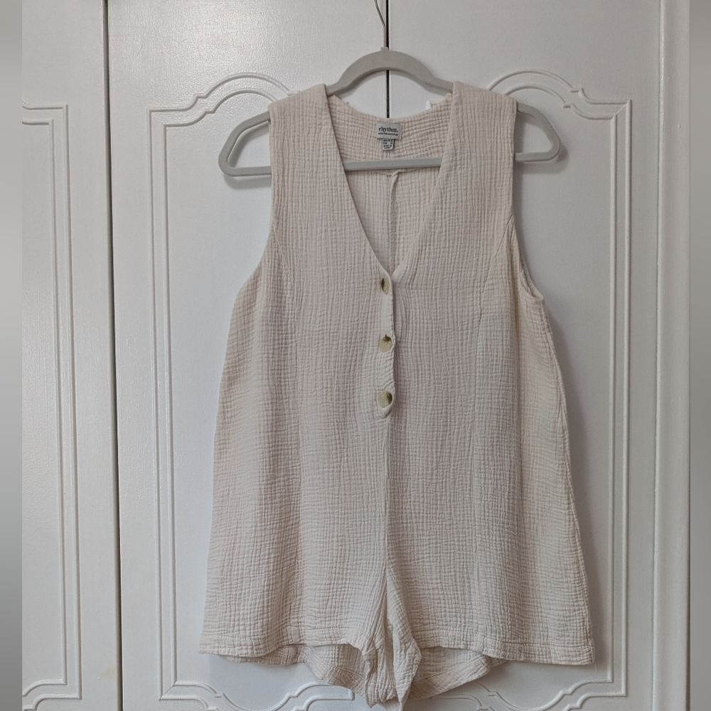 Rhythm. Cream Textured Sleeveless Romper